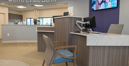 Centreville Bank branch, made more efficient with the use of pods and cash recyclers.