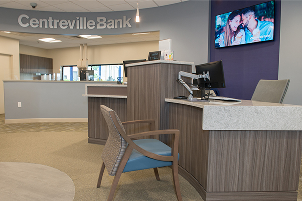 Centreville Bank branch, made more efficient with the use of pods and cash recyclers.