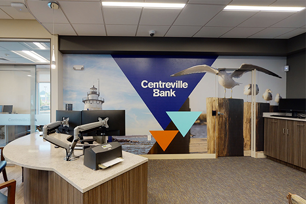 A great example of environmental graphics in a retail banking space. 